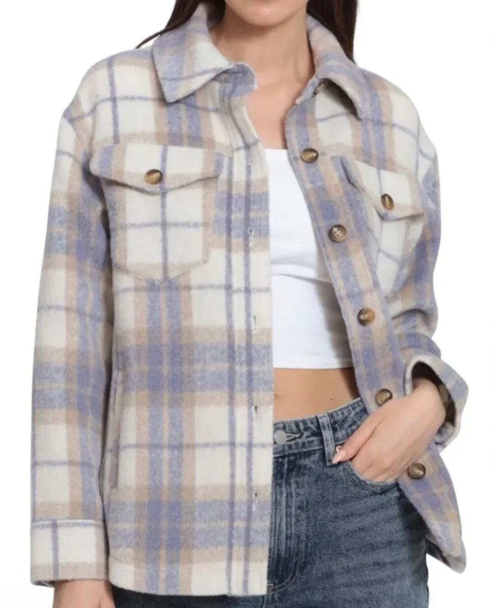 Avec Les Filles Jacket Purple Plaid Shacket Oversized Fall Boho Indie Casual